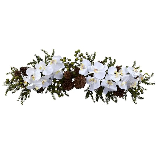 30" White Orchid & Pine Swag
